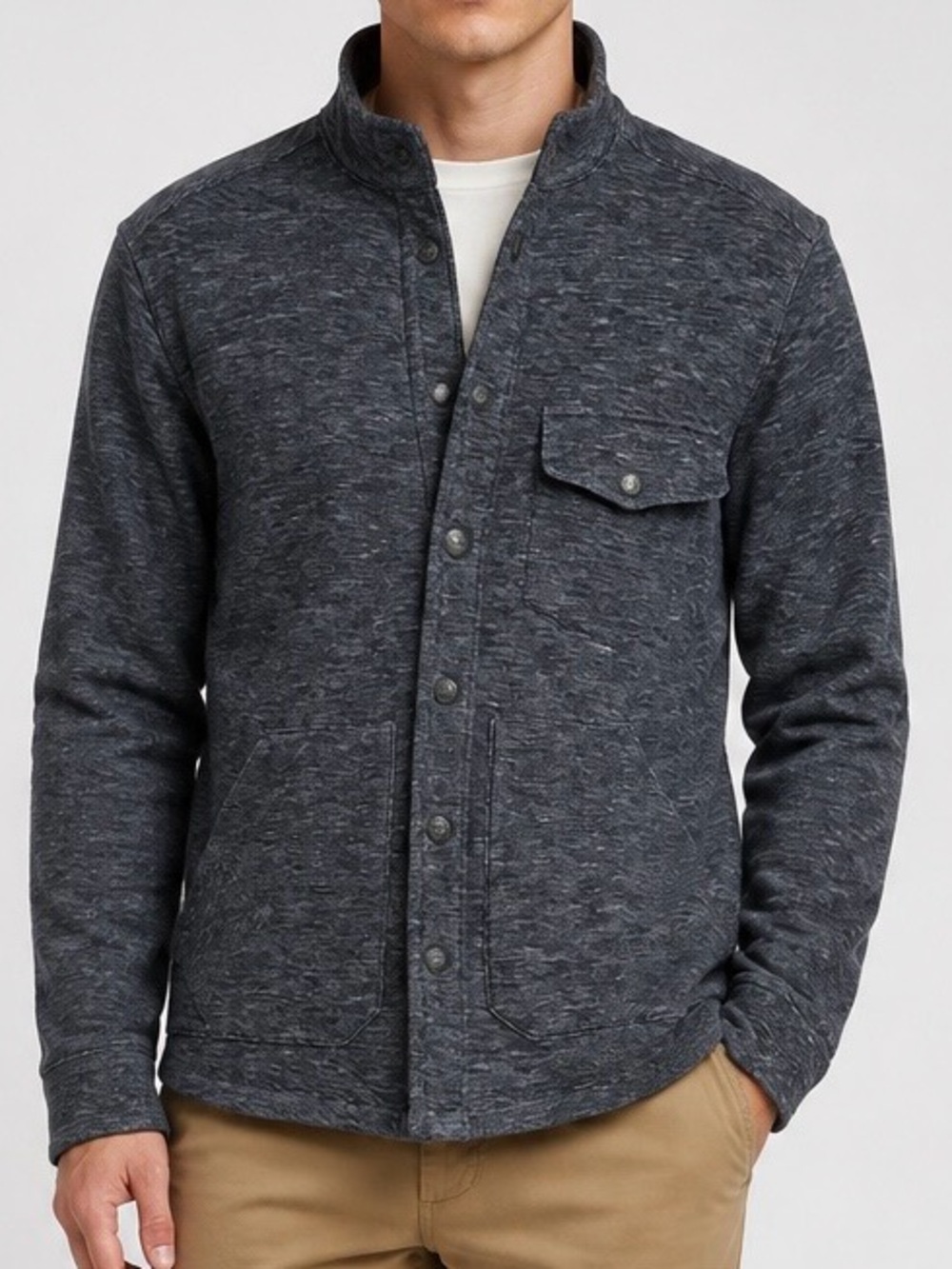 Good Man Brand Medium Grey Space Dye Knit Button Front Shirt Jacket 100% Cotton